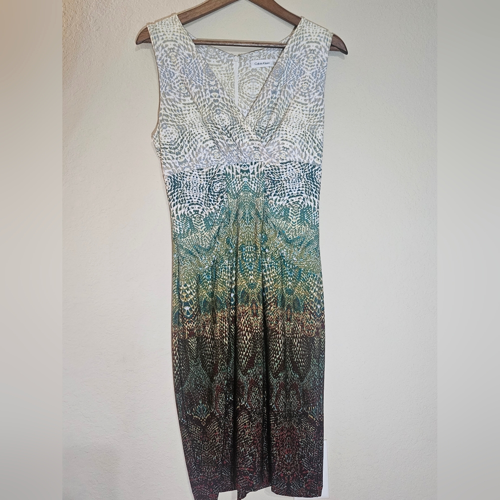 Calvin Klein Sleeveless‎ Mini Dress Womens Small Green Tan Brown